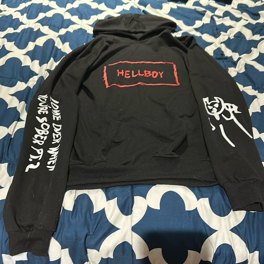 Hell boy, lil peep inspired sweater. Black white and red.